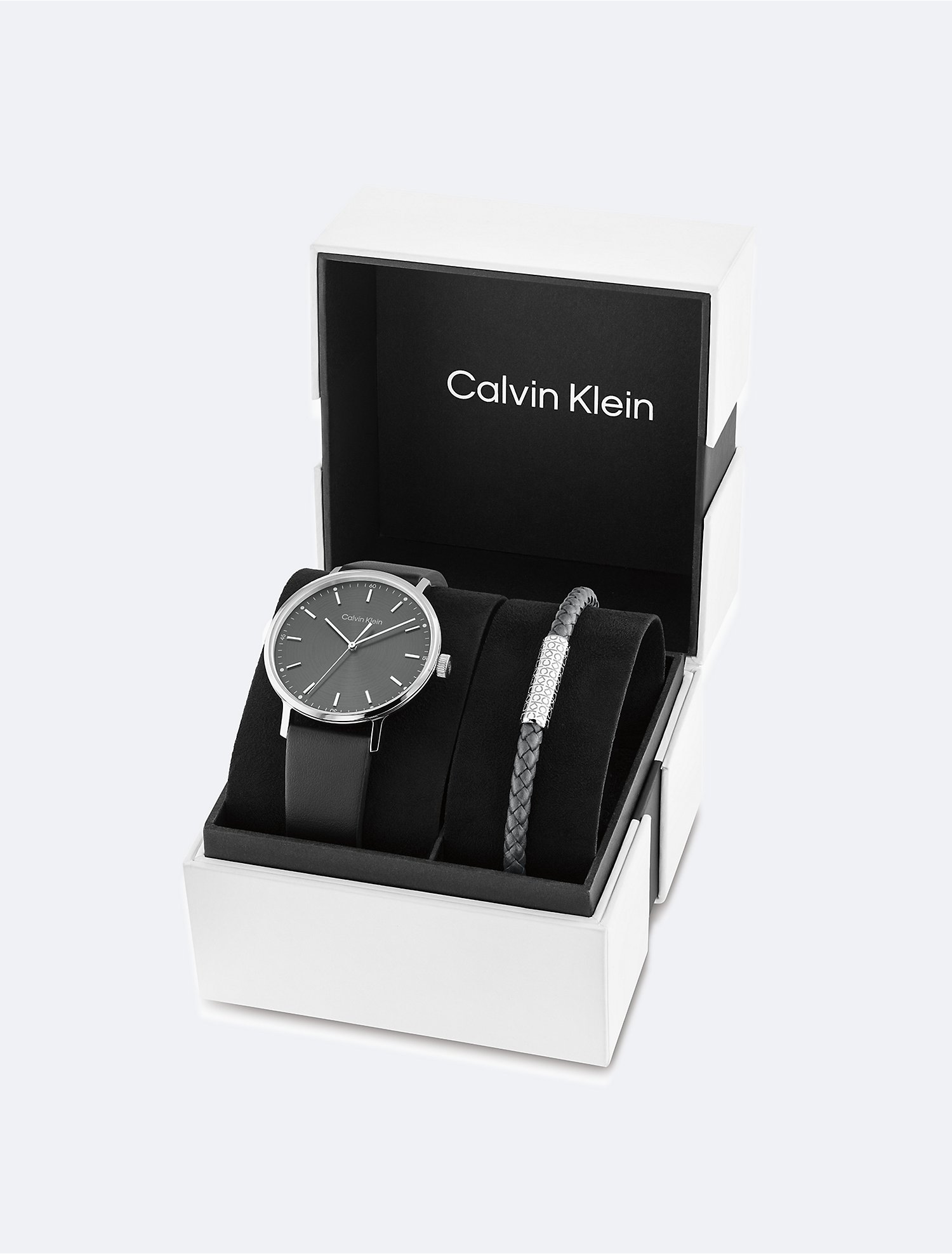 Black Leather Watch + Bracelet Gift Set | Calvin Klein