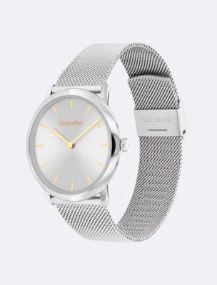 Slim Minimal Mesh Watch, White/Silver