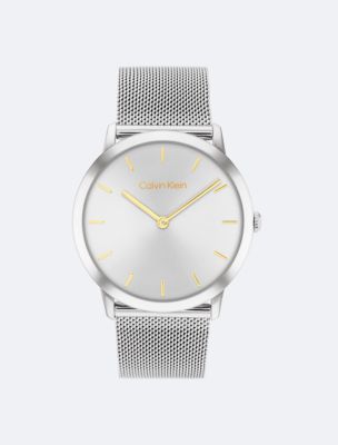 Slim Minimal Mesh Watch, White/Silver