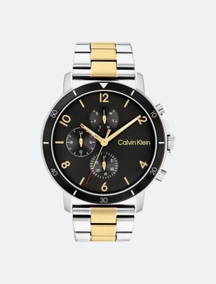 Three Link Two-Toned Watch, Two Tone/Black