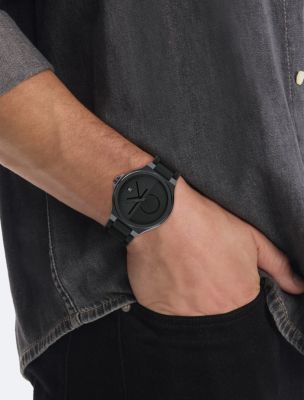 Textured Monogram Logo Dial Silicone Strap Watch | Calvin Klein