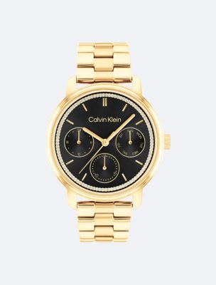 Crystal Dial Multifunction Watch, Black / Gold