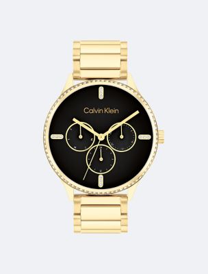 Multifunction Crystal Accent Watch, Gold/Black