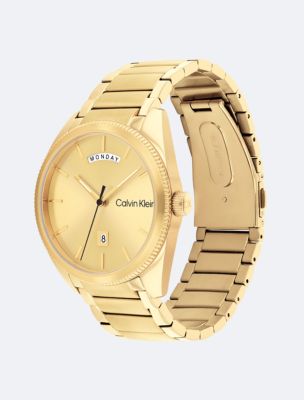 Sunray Dial Three Link Bracelet Watch, Gold/Gold