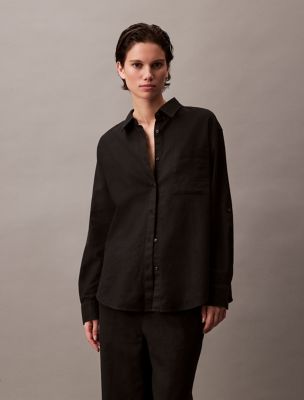 Linen Cotton Utility Relaxed Button-Down Shirt