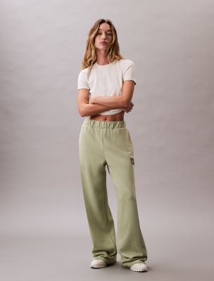 Fleece Logo Patch Wide Leg Pants, Swamp