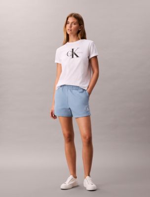 Fleece Monogram Pull-On Shorts, Faded Denim