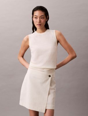 Женская юбка Calvin Klein Linen Cotton Blend Asymmetrical, цвет: Состаренный белый — фото 3
