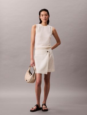 Linen Cotton Blend Asymmetrical Skirt, Antique White