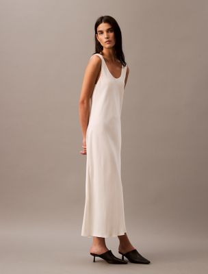 Viscose Satin Maxi Slip Dress, Vanilla Ice