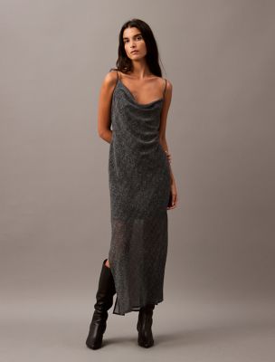 Chiffon Printed Asymmetrical Maxi Dress, Black Beauty