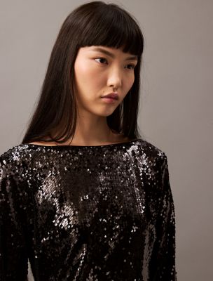 Calvin Klein Sequin Embellished Midi Dress - Black