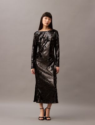 Sequin Midi Dress, Black