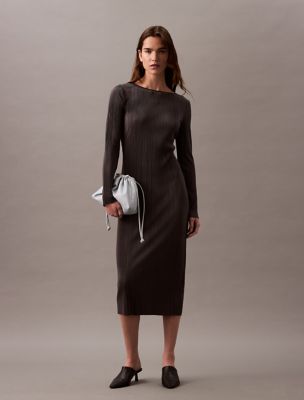 Plisse Midi Dress, Ebony