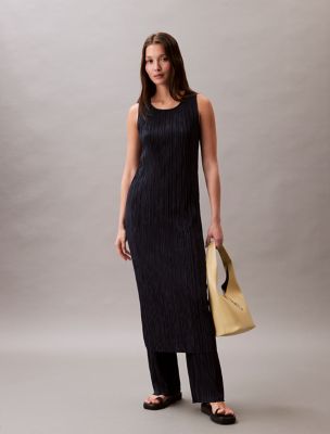 Plisse Sleeveless Midi Dress, Sky Captain