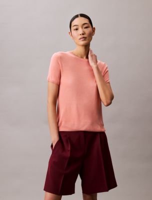 Viscose Short Sleeve Sweater , Powder Orange