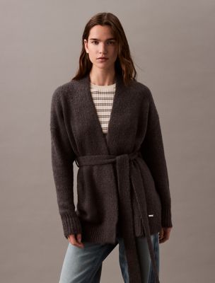 Brushed Wool Blend Cardigan, Ebony