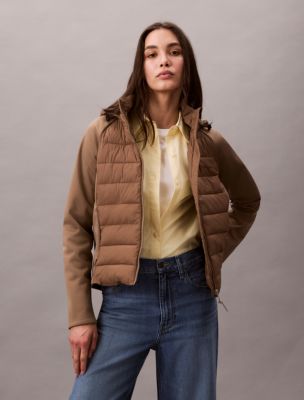Mixed Media Puffer Jacket, Shitake