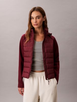 Mixed Media Puffer Jacket, Deep Rouge