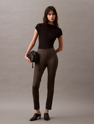 Ponte Houndstooth Print Skinny Pants, Stone