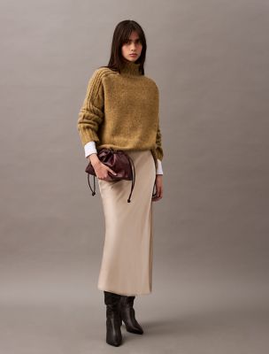 Stretch Satin Midi Skirt, Peyote