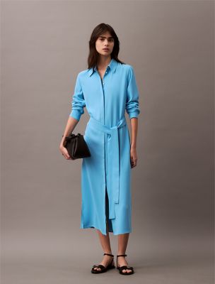 Flowing Midi Shirt Dress, Ethereal Blue