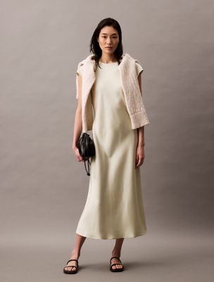 Matte Satin Midi Sheath Dress, Aloe Wash