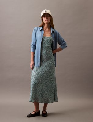 Robe à bretelles Georgette abstraite imprimée, turquoise