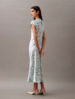 slim fit dress slacks Calvin Klein Girls 4-6x Denim Floral Dress main image 1