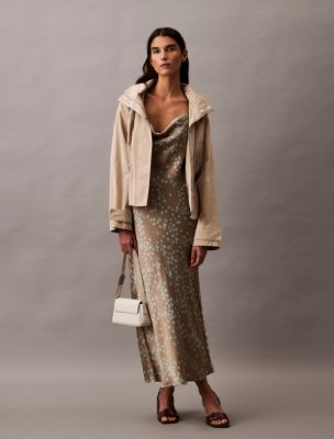 Printed Floral Textured Midi Dress, Vintage Khaki