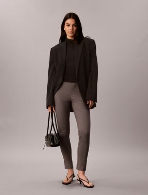 Ponte Print Skinny Fit Pants, Brown Black Houndstooth