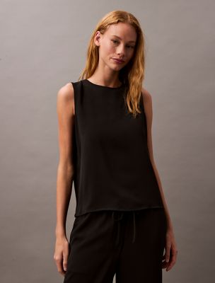 Solid Crewneck Shell Tank, Black