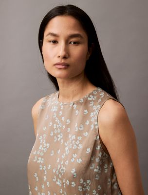 Женская атласная майка Calvin Klein с принтом, цвет: Винтажный хаки — фото 4