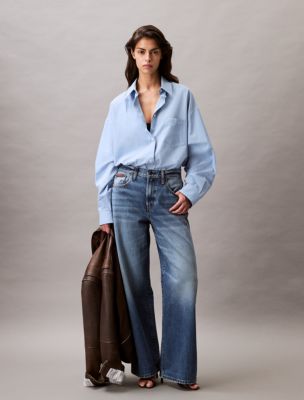 Женская рубашка Calvin Klein Viscose Blend Relaxed Button-Down, цвет: Лазурный — фото 2