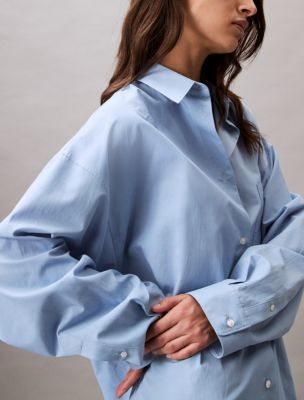 Женская рубашка Calvin Klein Viscose Blend Relaxed Button-Down, цвет: Лазурный — фото 3