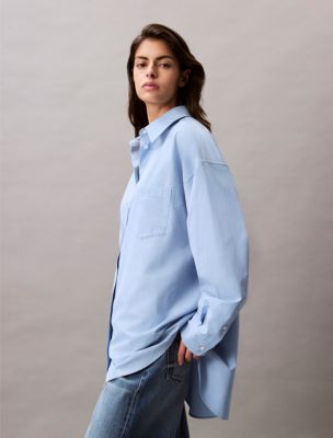 Женская рубашка Calvin Klein Viscose Blend Relaxed Button-Down, цвет: Лазурный — фото 4