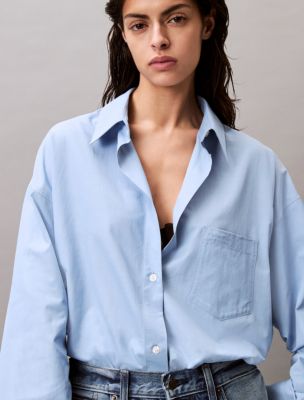 Женская рубашка Calvin Klein Viscose Blend Relaxed Button-Down, цвет: Лазурный — фото 6