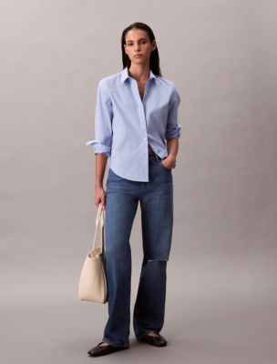 Cotton Poplin Stretch Relaxed Button-Down Shirt | Calvin Klein