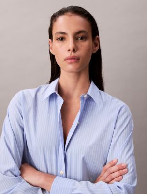 売れ筋商品|||カルバンクライン カットソー トップス レディース Women's Cotton Poplin Stretch Relaxed Button-Down Shirt Buttercream Cotton Poplin Stretch Relaxed Button-Down Shirt | Calvin Klein