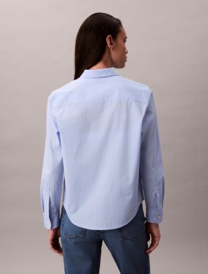 売れ筋商品|||カルバンクライン カットソー トップス レディース Women's Cotton Poplin Stretch Relaxed Button-Down Shirt Brilliant White Cotton Poplin Stretch Relaxed Button-Down Shirt | Calvin Klein