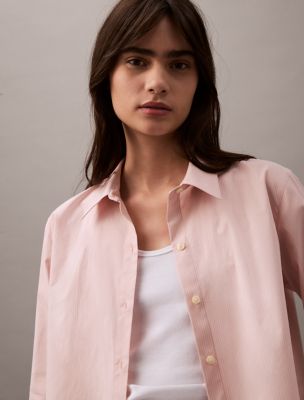 (216X3L-Z91) マリリンT (ミスティピンク) Poplin Pinstripe Classic Button-Down Shirt | Calvin Klein