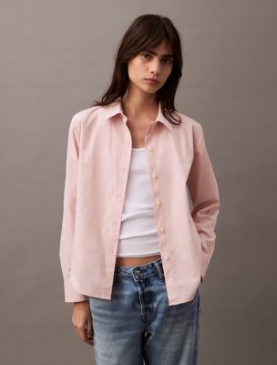 Poplin Pinstripe Classic Button-Down Shirt, Sepia Rose