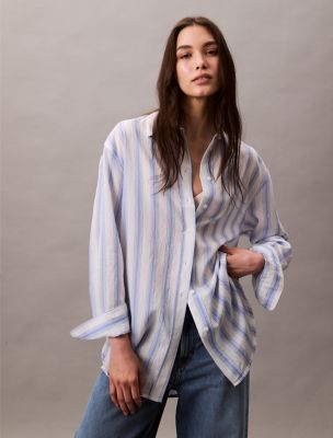 Stripe Relaxed Button-Down Shirt, Blue Lawn Stripe