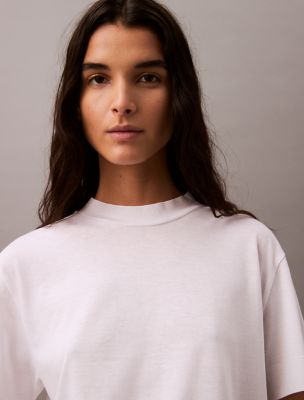 Fine Knit Mock Neck T-Shirt, Brilliant White