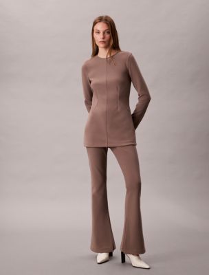 Tailored Knit Flared Pull-On Pants, Sugar Almond