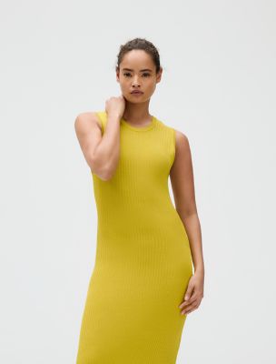 Viscose Ribbed Maxi Dress, Warm Olive