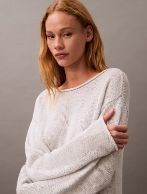 Linen Blend Relaxed Sweater, Lunar Rock