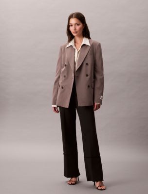 Double-Breasted Wool Gabardine Blend Blazer, Overcast