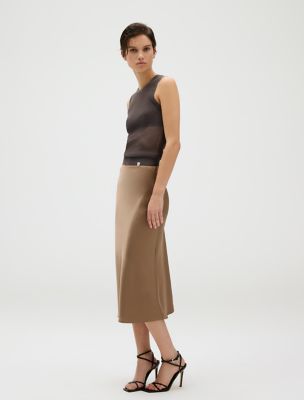Matte Satin Midi Skirt, Fossil