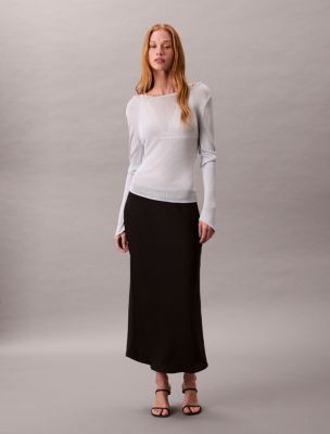 Jupe mi-longue en satin mat, noire